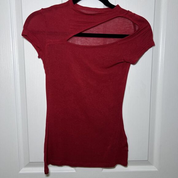 Marcella Gabi Cutout Top Blouse Size XS Red Semi Sheer Stretch - Picture 3 of 10